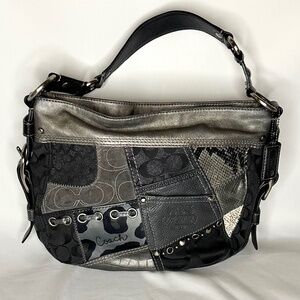 coach suède leather one shoulder bag Coach XL Black Suede & Leather Edie Turn Lock Shoulder Bag